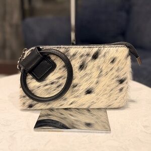 Montana West Genuine Hair-On Cowhide Ring Handle Wristlet Clutch Bag Black (E)